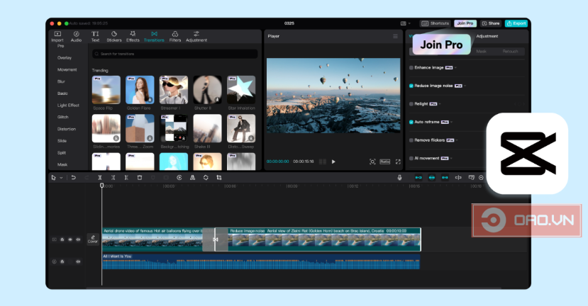CapCut cung cấp đầy đủ các tính năng cần thiết để tạo video chất lượng cao