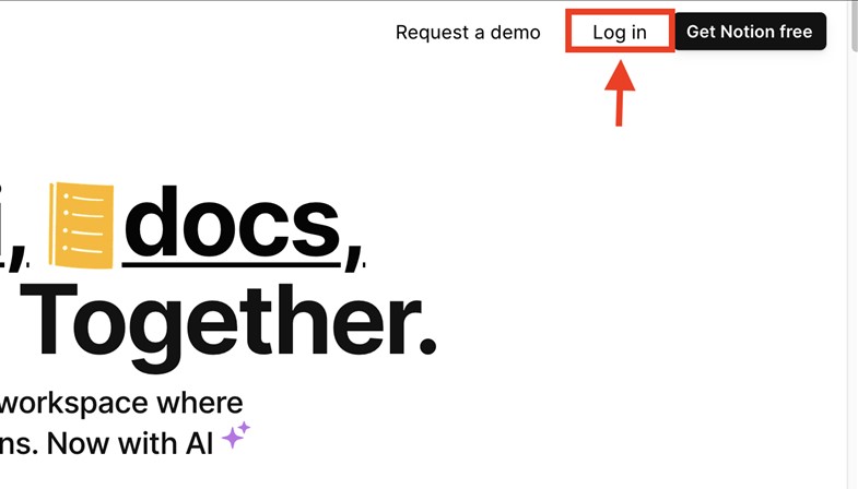Đăng Ký Notion Chọn vào mục Login