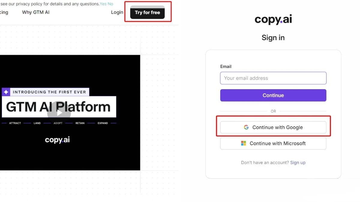 Cách Đăng Ký Tài Khoản Copy.ai Đăng ký sử dụng bằng email