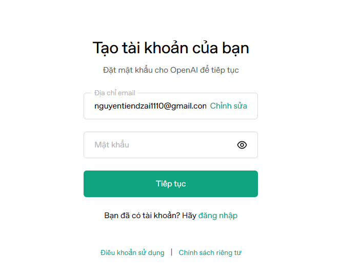 Đặt mật khẩu cho tài khoản