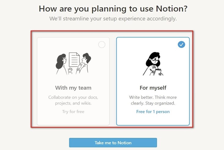 Đăng Ký Notion Lựa chọn loại tài khoản