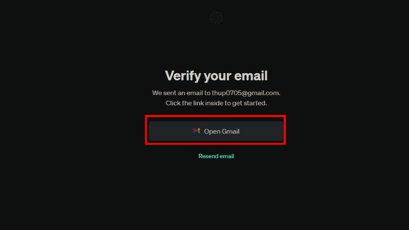 Nhấn Open Gmail để tiến hành xác minh địa chỉ email