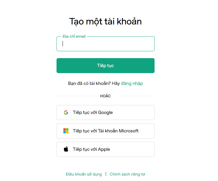 Nhập email dùng để đăng ký ChatGPT