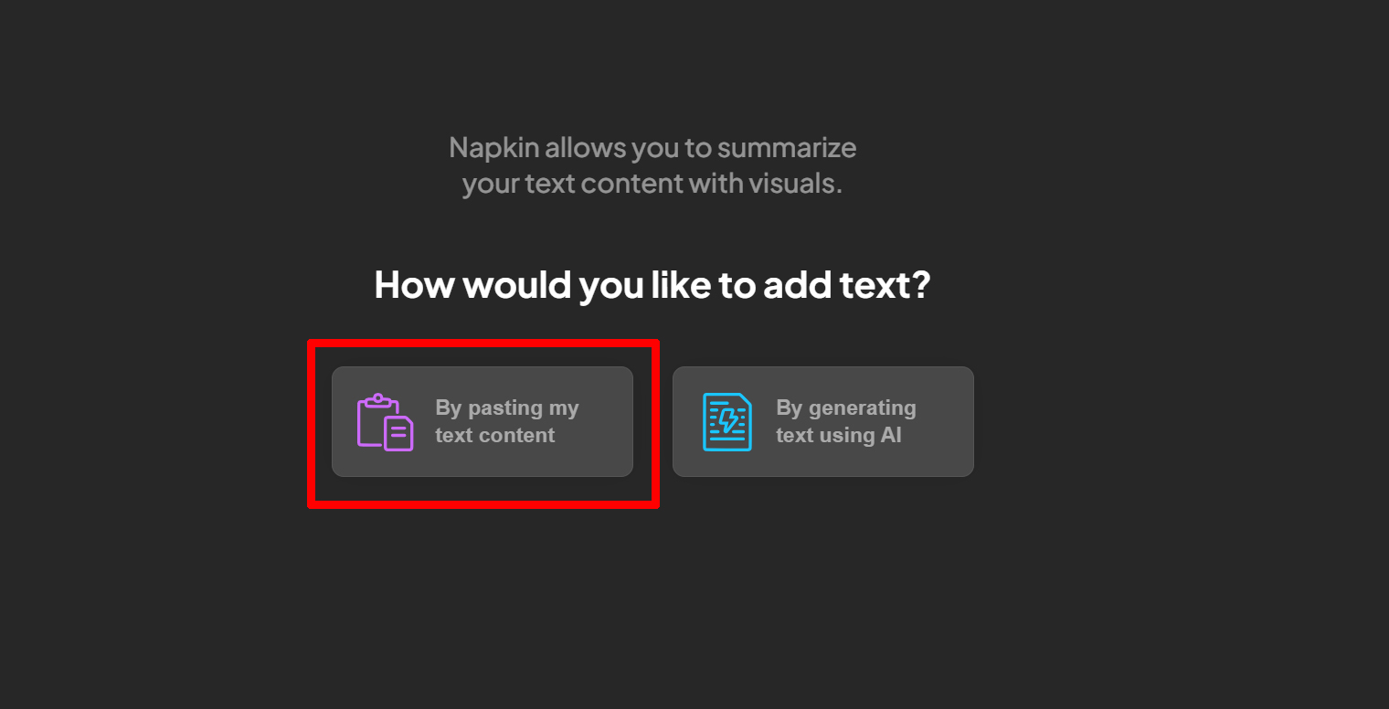 Nhấn chọn vào mục By pasting my text content để dán đoạn văn bản hoặc bài viết mà bạn muốn tạo ảnh minh họa vào Nhấn chọn vào mục By pasting my text content để dán đoạn văn bản hoặc bài viết mà bạn muốn tạo ảnh minh họa vào