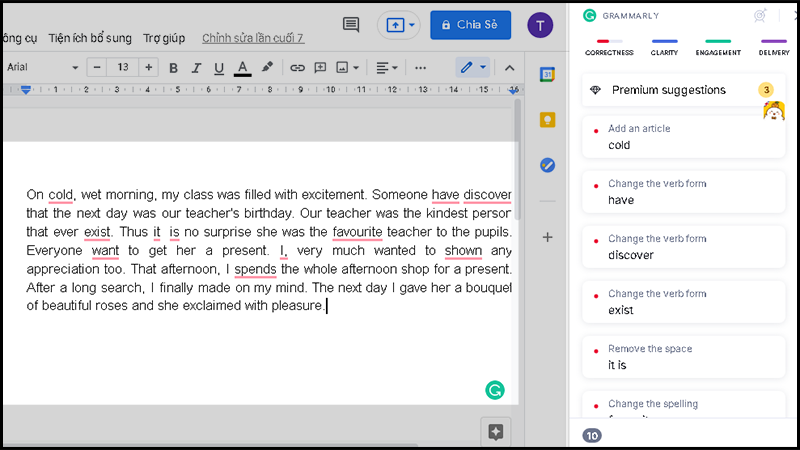 Kiểm Tra Lỗi Bài Viết Với Grammarly AI Đoạn văn bị lỗi