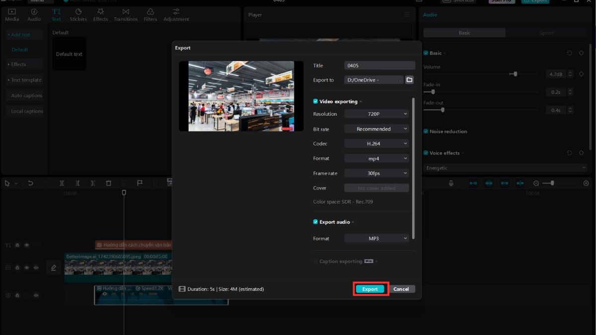 Nhấn Export để xuất và lưu video về máy