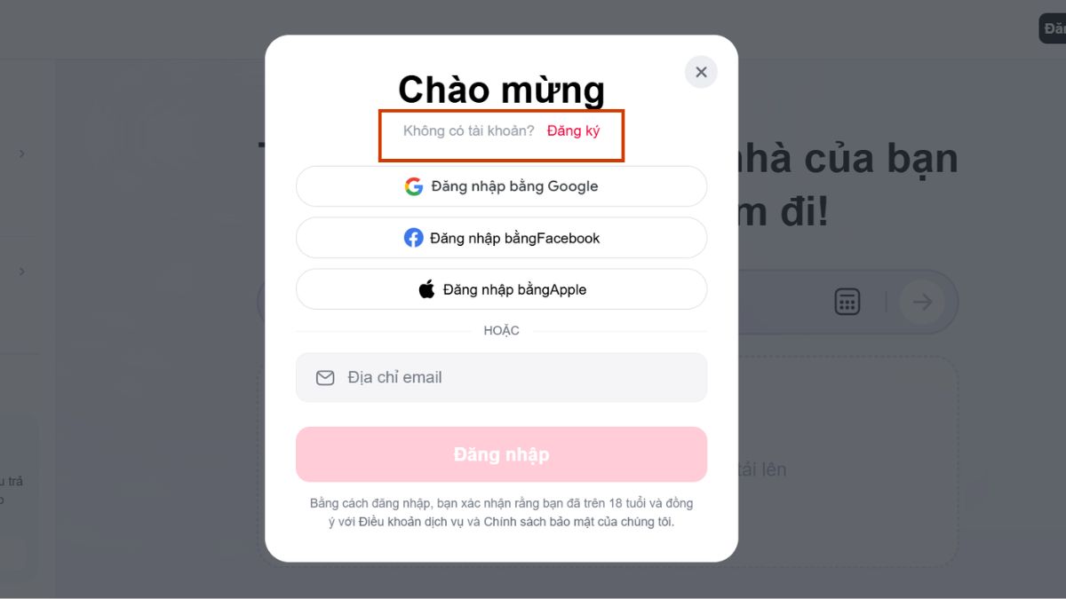 Đăng nhập/đăng ký tài khoản