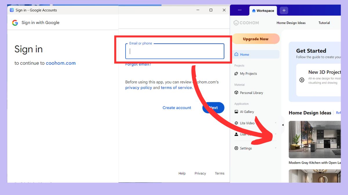 Hướng dẫn đăng nhập sử dụng Coohom AI miễn phí bước 3