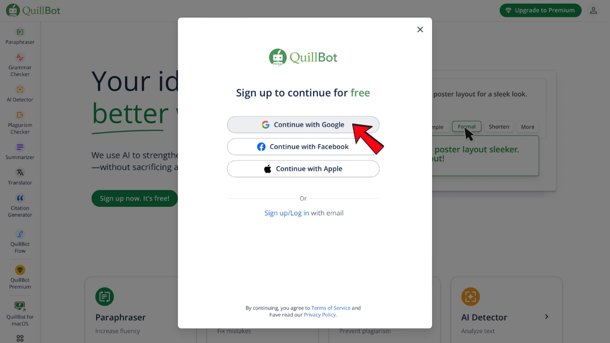 Bước 2: Chọn đăng kí bằng tài khoản Google, Facebook, Apple